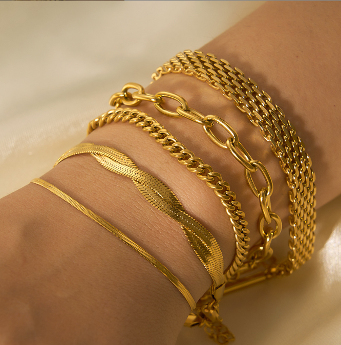 18K Gold Plated Multi Hearts Bracelet Set for Women
