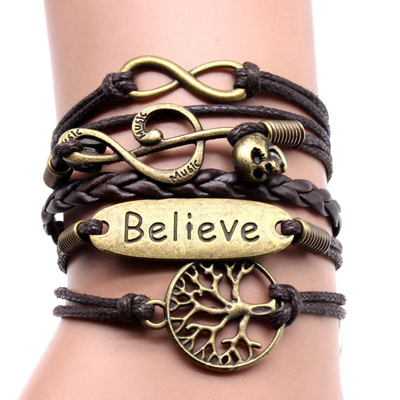 Vintage Tree & Infinity Music Note Braided Bracelet