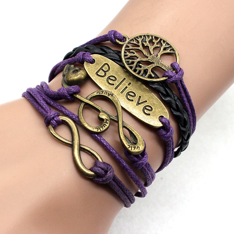 Vintage Tree & Infinity Music Note Braided Bracelet