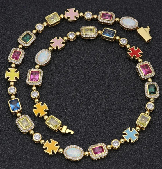 Gold-Plated Hip-Hop Gemstone Necklace